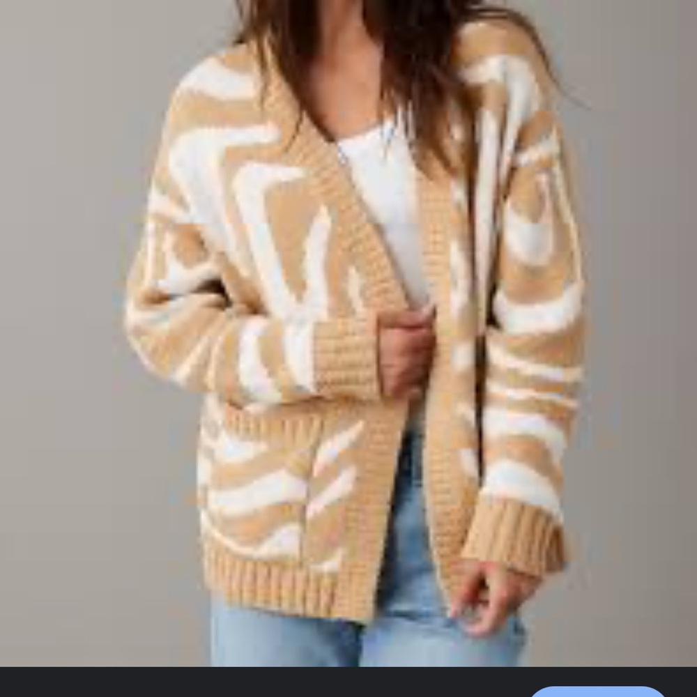 American Eagle Outfitters Chenille Tan and Cream Cardigan XS